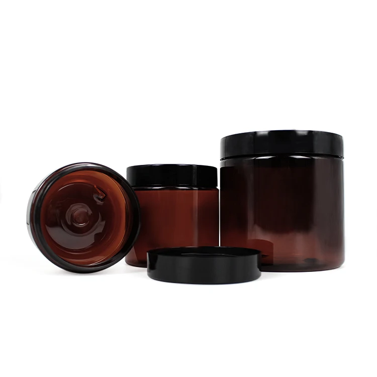 Wholesale 100ml 200ml empty amber pet plastic jar with lid