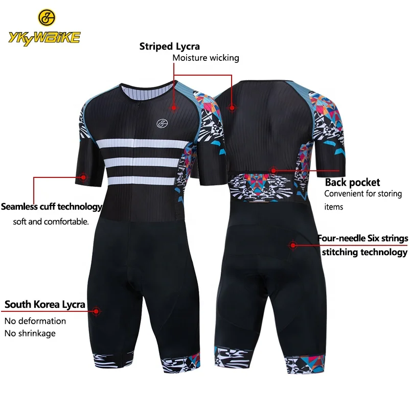 YKYWBIKE Custom OEM Cycling Clothes men black triathlon suit cycling wear