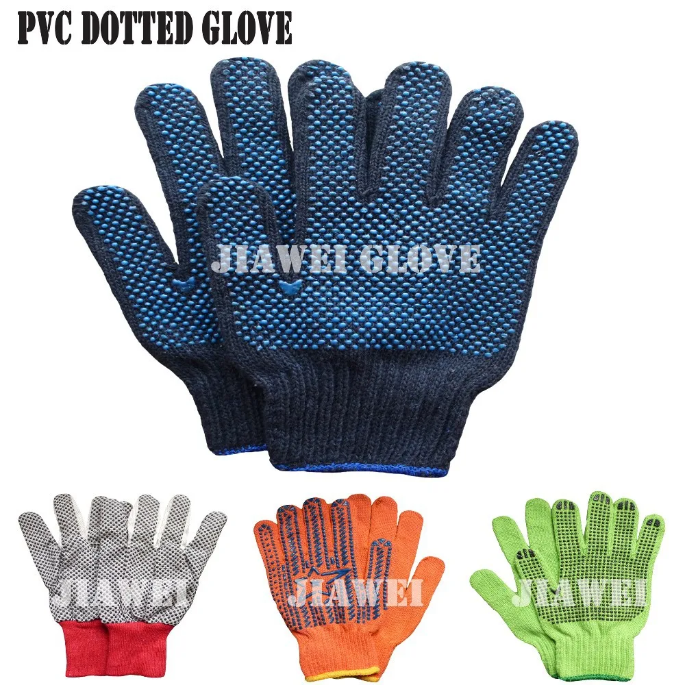 7Gauge Bleach White Construction Work Labor PVC Dotted Cotton Glove /Guantes De Algodon