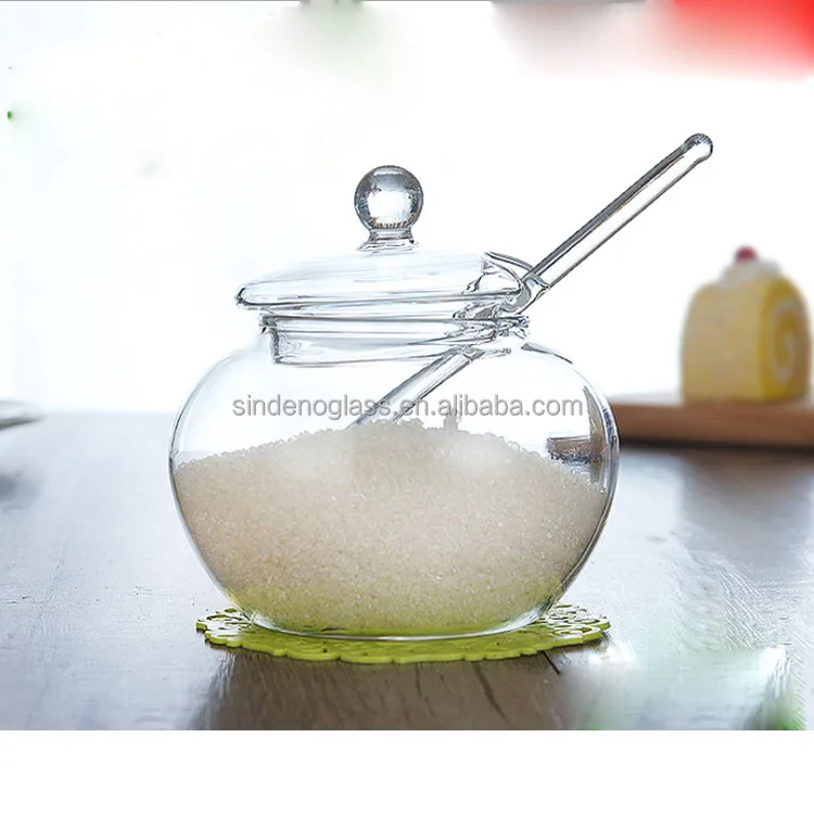 Condiment Pot Seasoning Glass Container Spice Glass Jar Salt Sugar Bowl Pepper Coffee Storage Organizer with Serving Spoon