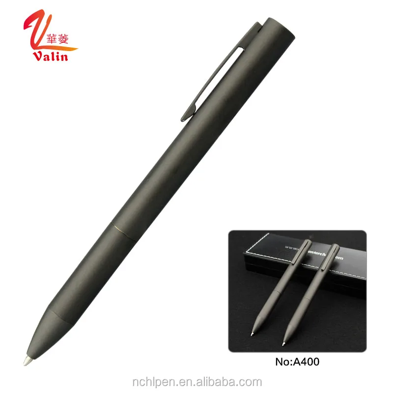 New good quality dark grey color print company logo metal ballpoint pen with gift box