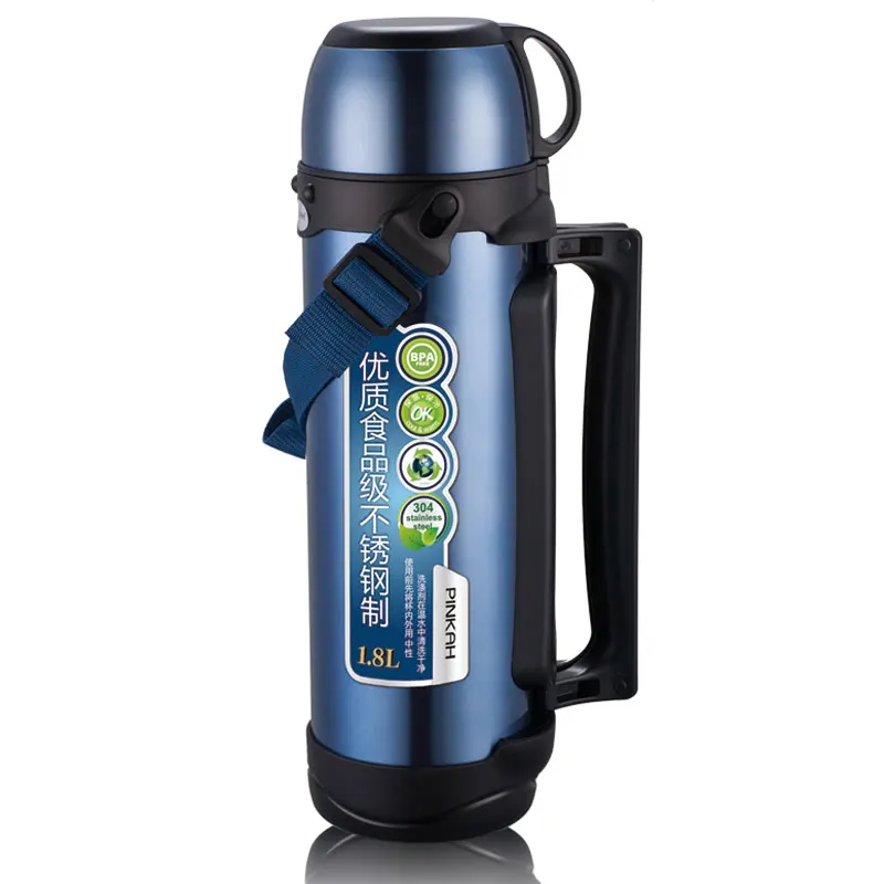 PINKAH Stainless Steel Bottle Outdoor Large Capacity Super Insulation Vacuum Travel Thermos Flask 2 Litre with Handle