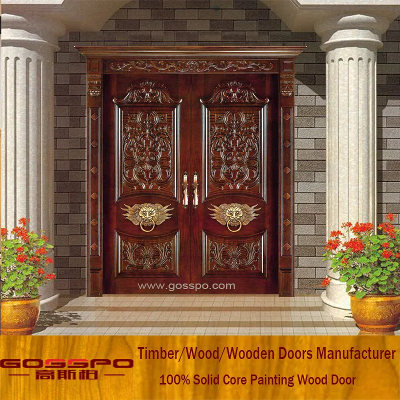 
GSP1-005 Teak Wood Main Door Designs Indian Main Door Designs Double Front Door 