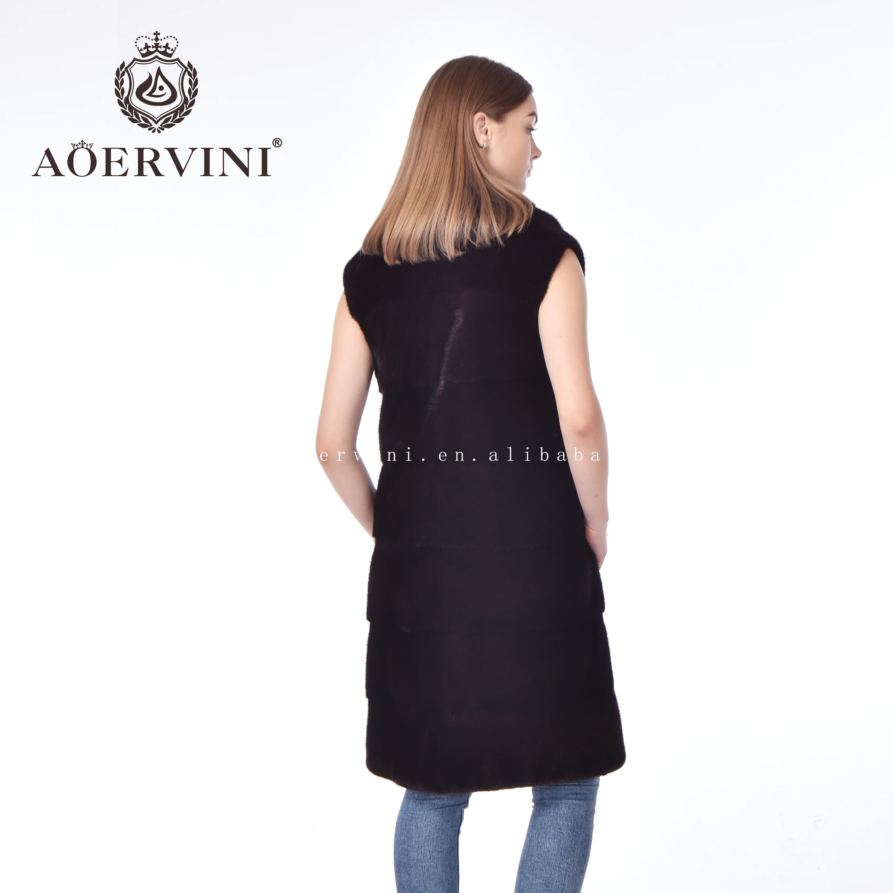
Fashion leather suit collar real mink fur vest women 
