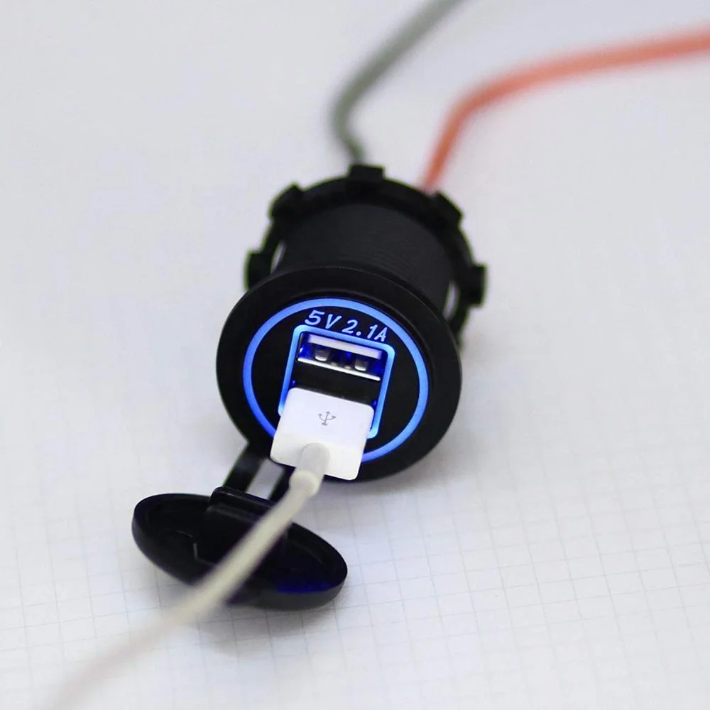 MX Auto Dual USB Charger Socket Power Outlet 2A with Wire Fuse DIY Kit Blue LED for Car Boat Marine RV Mobile