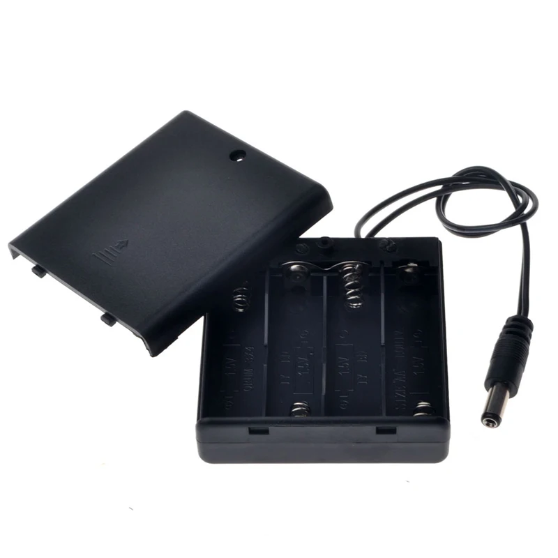 6V 4 x AA Plastic Battery Case Storage Box Holder With 5.5 X 2.1 DC Power Plug and OFF/ON Switch