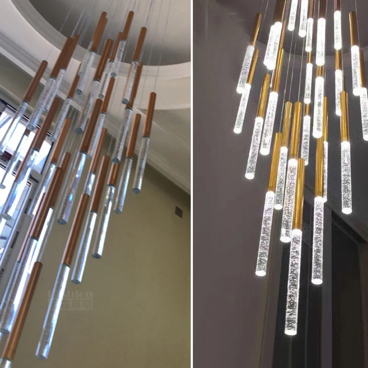 Светильник JC лестница Золотая хрустальная люстра современное освещение подвеска с регулируемой высотой и пузырьками внутри