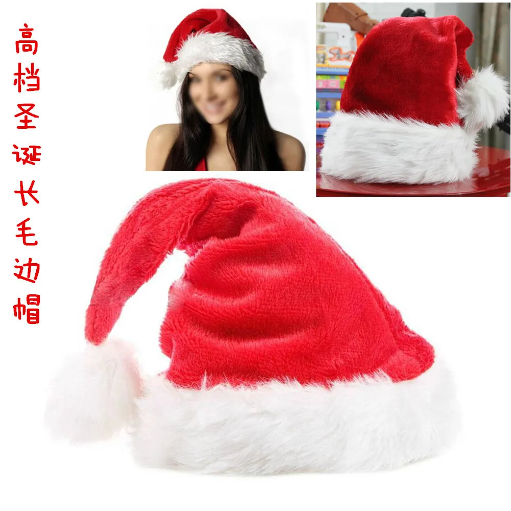 Оптовая продажа, праздничная Роскошная официальная Красная плюшевая Рождественская шапка Санта-Клауса с плюшевой отделкой