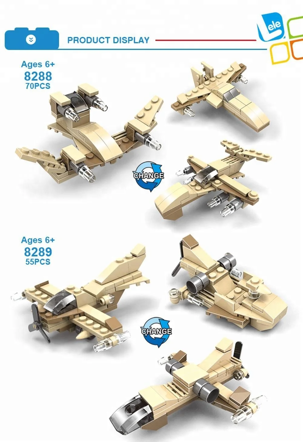 Lele Brother Plane Fighter Bricks Toy 6 in 1 Military Aircraft Kids Building Blocks