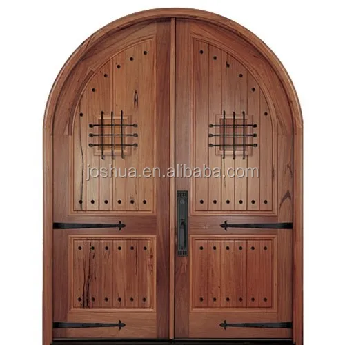 arch/ round top double Wooden door safety door design with grill