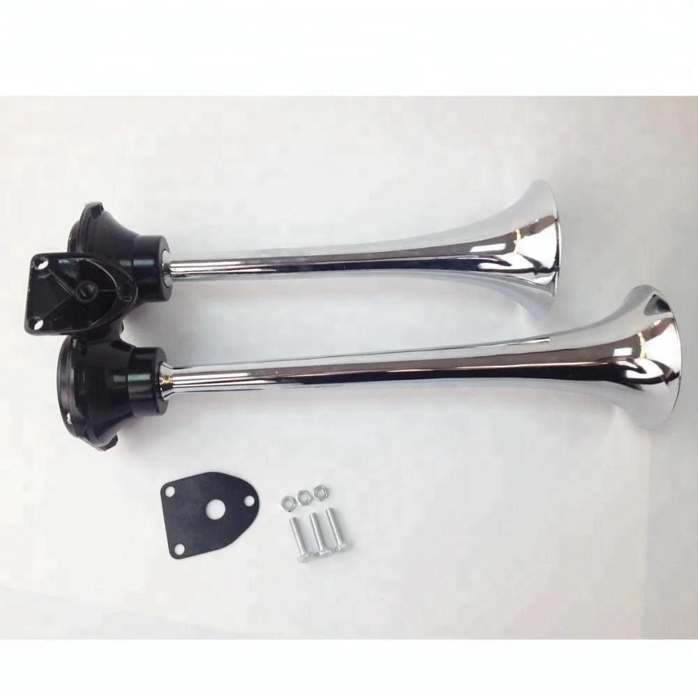 Chrome Zinc Dual Trumpet Air Horn with Manual valve for Any Vehicles Trucks Lorrys Trains Boats Cars Vans