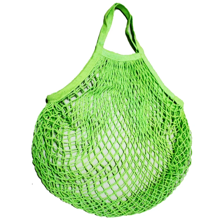 Customize Reusable Net Knitted Making Green Cotton Large Capacity Mesh Storage Bag With Shoulder Handle For Fruit Vegetable
