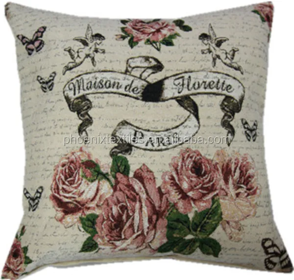 Pink rose custom tapestry jacquard decorative cushion cover pillow case