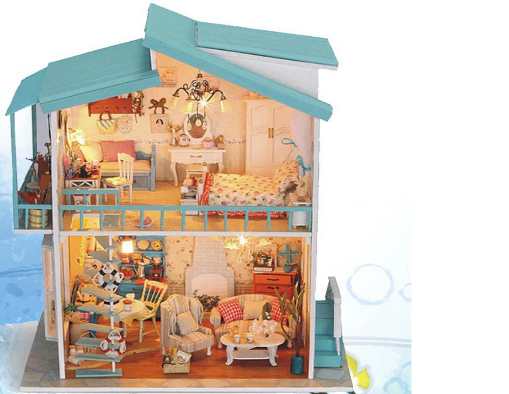 wooden doll house with lights for kids toy
