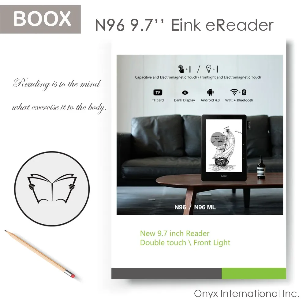 9.7 inch aluminum housing e ink carta Screen ebook reader with Library, Notes, Dictionary and Brower