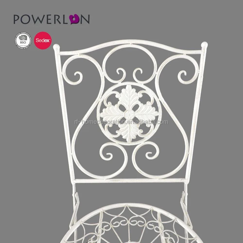 Antique White Outdoor Garden Furniture Wrought Iron Foldable Table and Chairs