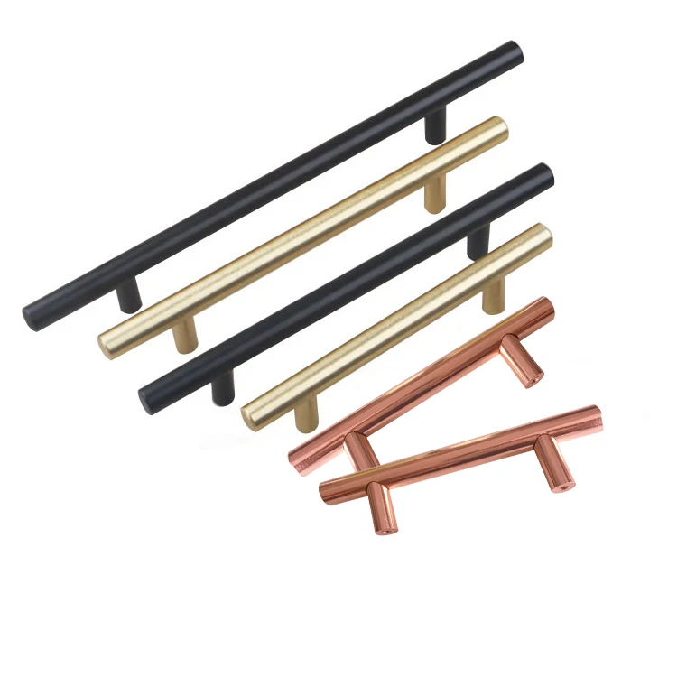 NEVER RUST modern fancy 96mm T Shaped Brushed Brass Cabinet Pull Handles kitchen cabinet door pull handle home deco accessories
