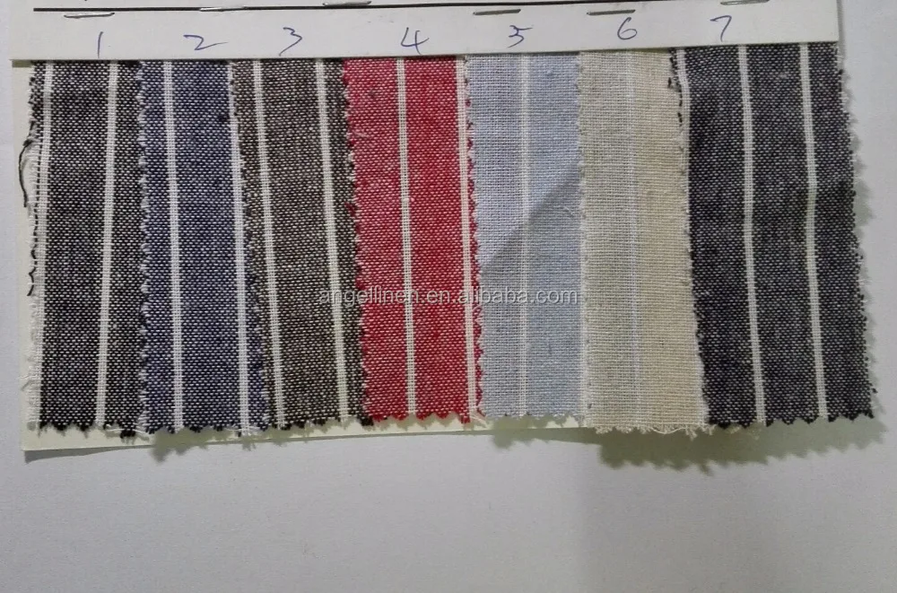 stone washed linen/cotton color woven stripes fabric in small quantities and many colors for wholesale