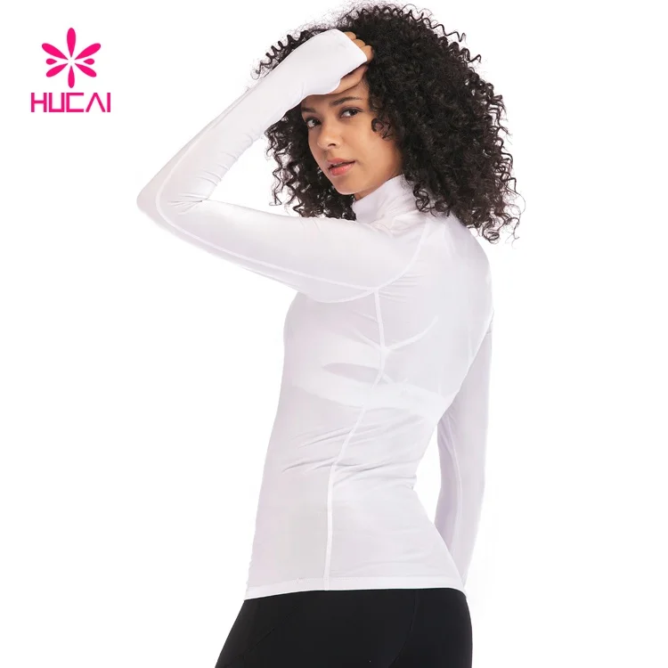 Wholesale Sports Wear Running Clothes Half Zip Long Sleeve T-shirt  High Neck Women Custom Yoga Shirt