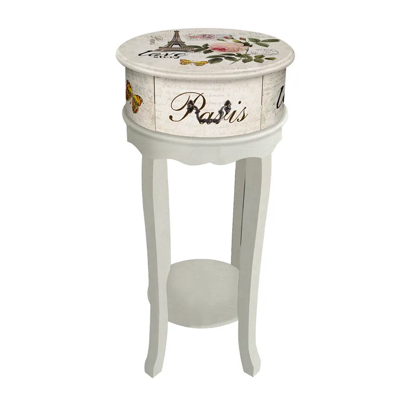 Винтажный Декоративный Высокий узкий прикроватный столик с белым