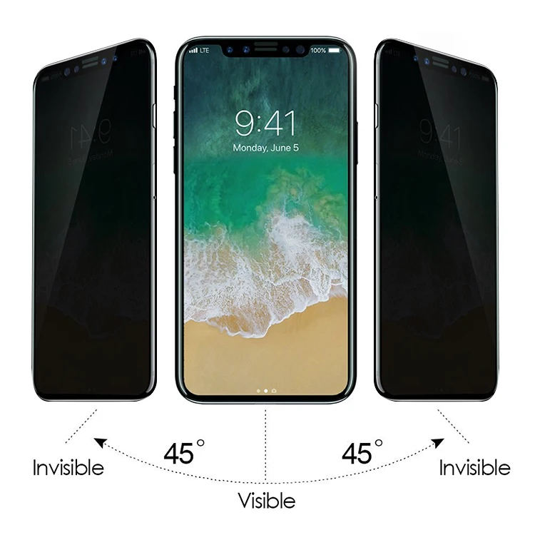 Privacy screen protector for iphone X 9h 2.5d anti spy privacy tempered glass protective film for iphone x
