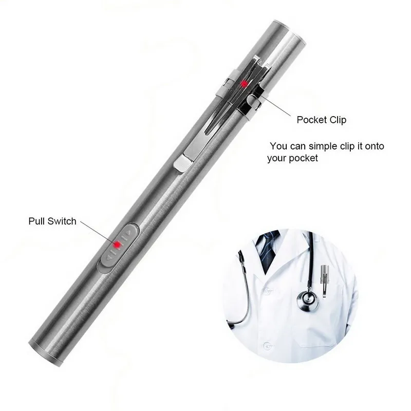 Mini USB Rechargeable Pen Medical Flashlight Pocket Handy LED Torch with Stainless Steel Clip for Pharmacist Gift