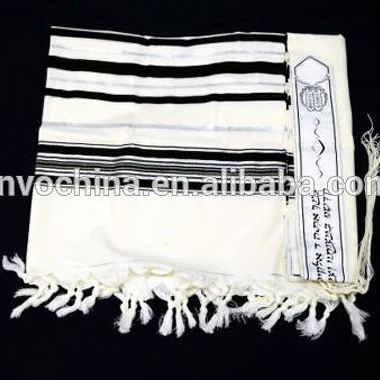 
TRADITIONAL WOOL TALLIT WITH BLACK & SILVER STRIPES Jewish Prayer Shawl 