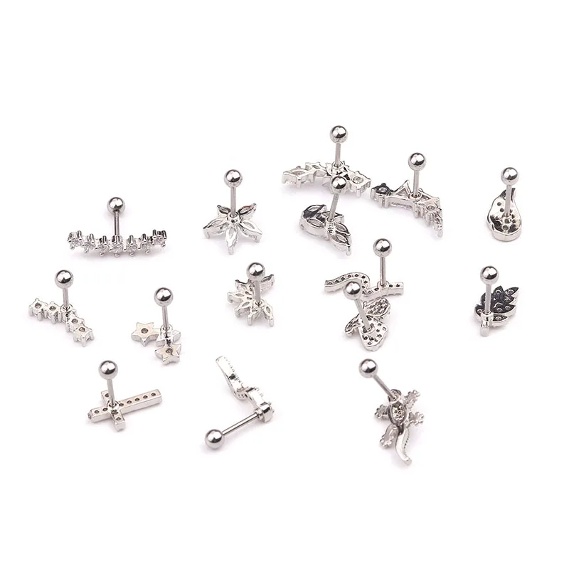 20g (0.8mm) Stainless Steel Bar With Cz Snake Gecko Cartilage Helix Piercing Jewelry Rook Conch Tragus Screw Back Earring Stud