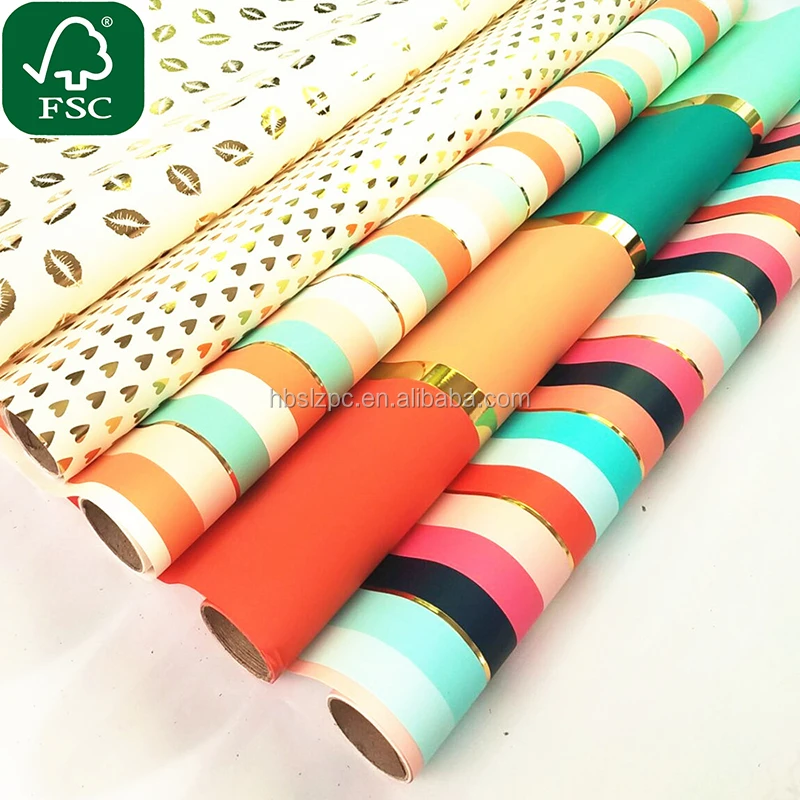 
Gift wrapping paper roll custom gold foil paper FSC Certificated retail roll 