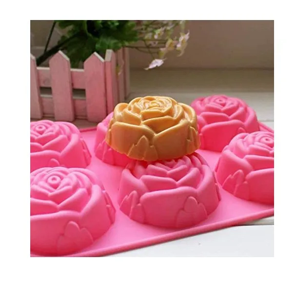 6 Cavity Non-stick Chocolate Cake Bakeware Tool Silicone Lollipop Rose Flower Silicone Mold