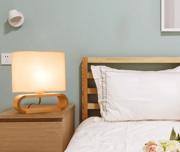 Oriental Maker Decoration Desk Lamp Wood Table Lighting Modern Design Interior Restaurant With Fabric Shade