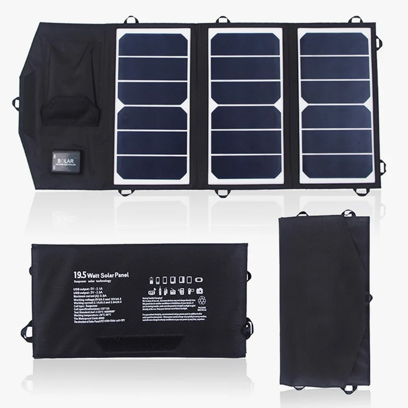 Портативное складное солнечное зарядное устройство с 2 портами USB 19,5 Вт