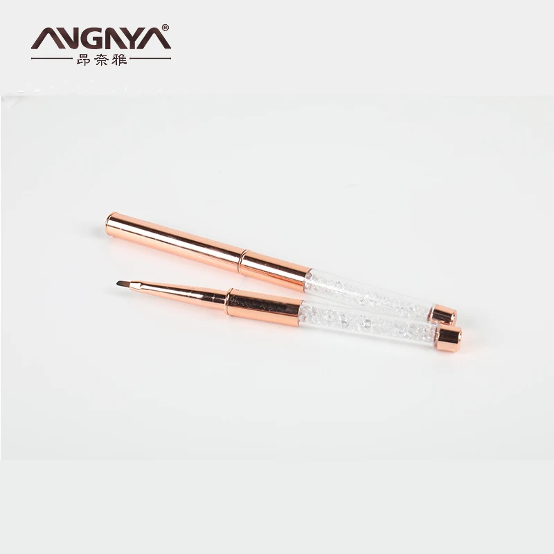 
 Высокое Качество Пользовательский логотип розовое золото Белый Стразы однотактная кисть нейлоновая щетка для ногтей  