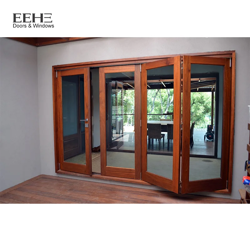 Hot wooden folding doors Bifoldingstyle solid wood doors preferential glass design accordion doors interior