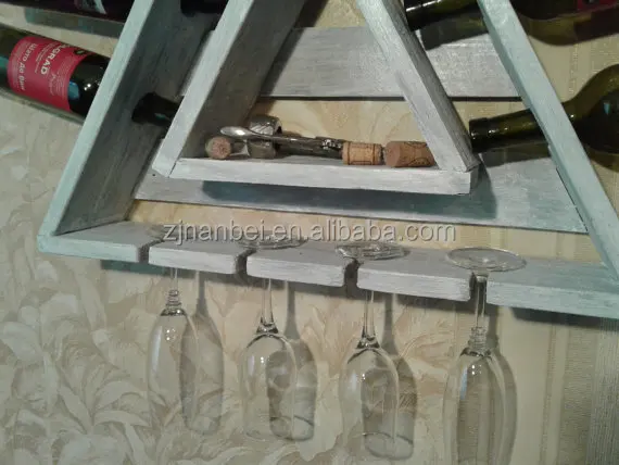 2024 Custom fsc certified rustic wall wooden wine rack vintage wood wine and glass shelf