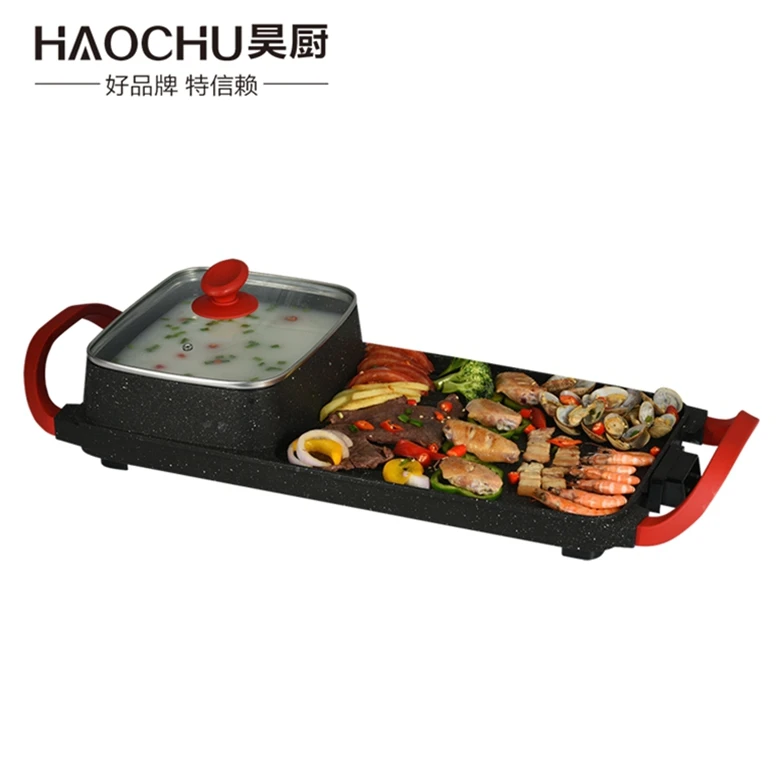 Factory wholesale smokeless korean table top grill pan Electric BBQ grill with pot
