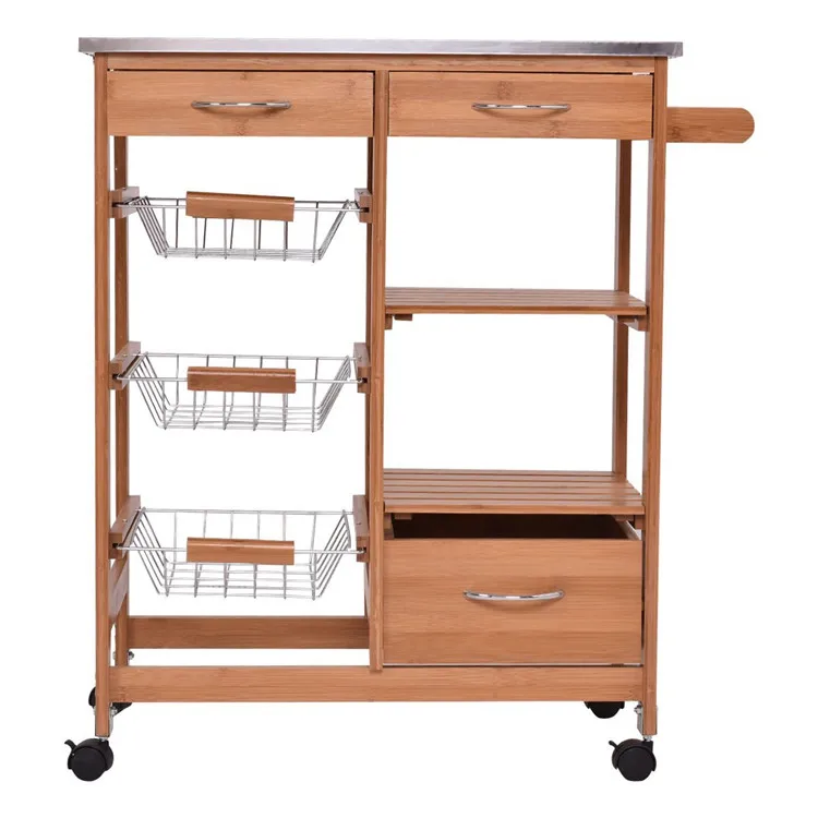 Hot Selling Wholesale Multiple Size Home Furniture Food Delivery Car Dining Bamboo Kitchen Trolley