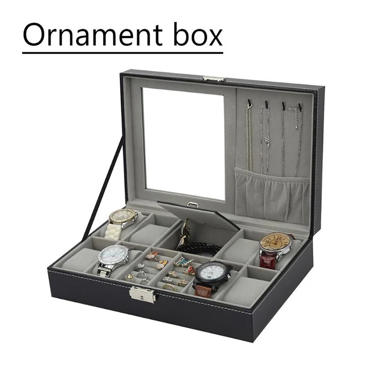 Коробка из искусственной кожи для мужских ювелирных изделий с 12 отделениями