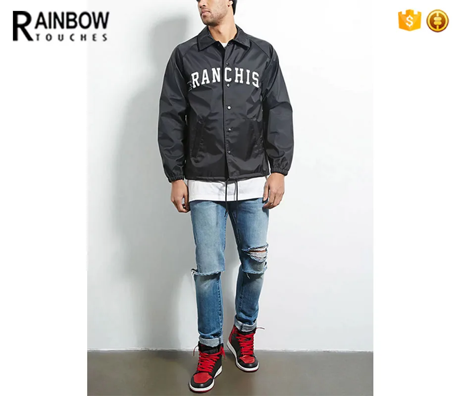 New Mens Printed Words Front Nylon Windbreaker Coaches Jacket