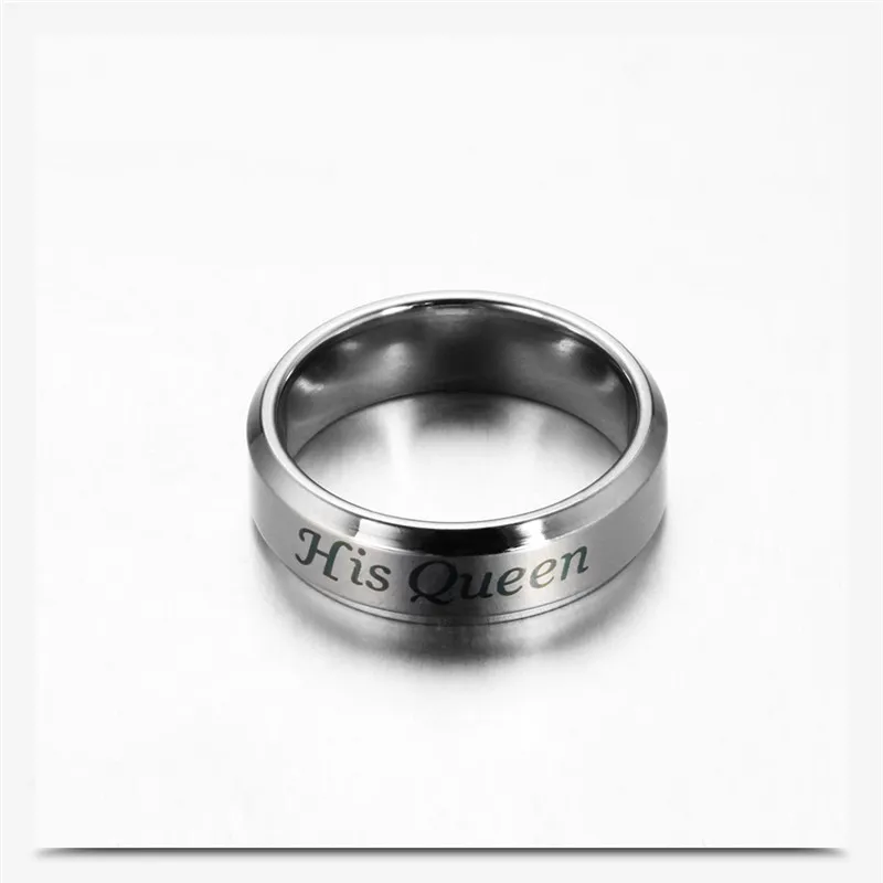 Hot Selling Her King His Queen Stainless Steel Silver Plated Engagement Wedding Band Promise Rings for Men Women