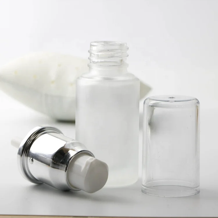 Top quality 30ml frosted transparent glass empty vacuum pump airless bottle for skin care lotion
