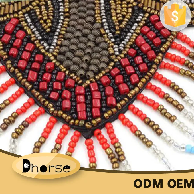 Hot sell fashion handmade african beaded necklace with beads tassels DHN0236