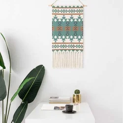 Woven Macrame Wall Hanging Boho Tapestry Home Nursery Wall Decor Retro Tassels Tapestry Geometric Pattern