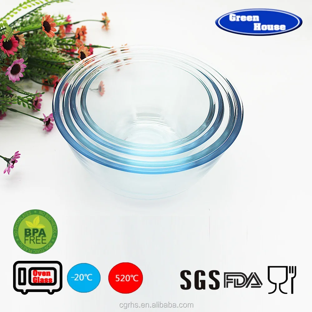 High borosilicate glass mixing bowl set with pp lid microwave oven salad bowl