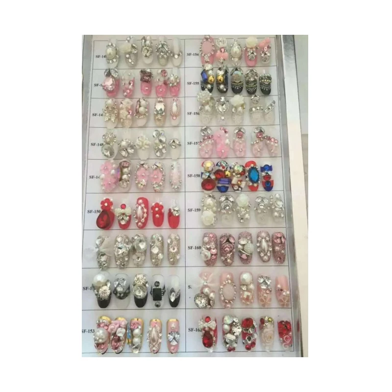 24pcs/box Luxury Bride wedding Hand-Made 3D Diamond False Nails Self-Adhesive Beautiful Wedding Nail