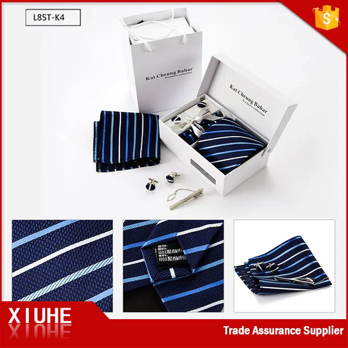 Mens 100% Pure Silk Tie and Pocket Square and Cufflinks Necktie Tie Gift Set