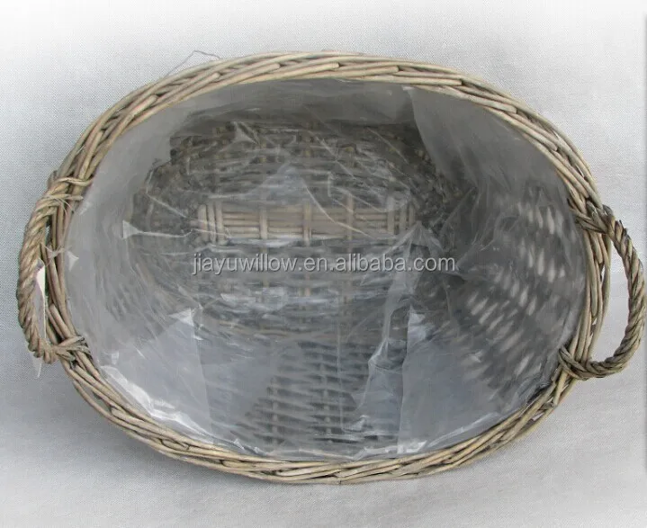 100%Handmade Plastic Lined Grey Wicker Baskets for Plants Wicker Flower Plant Pot