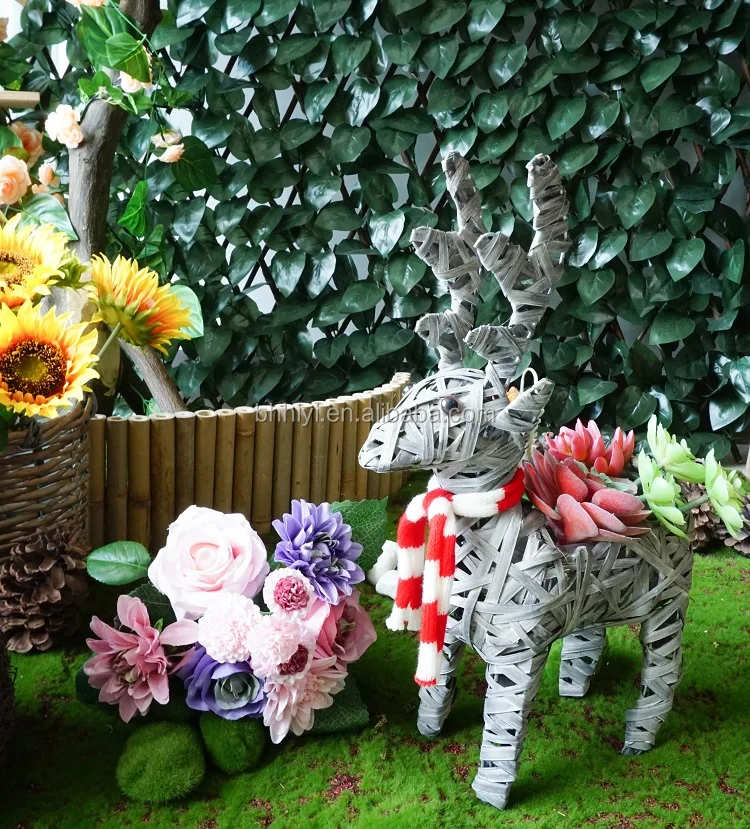 Willow Decorative Reindeer Planter Wicker Animal Shape Flower Succulent Planters Christmas Festival Decoration