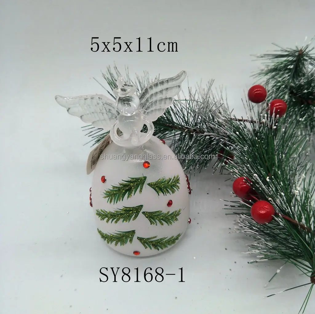 Newly designed elegant Christmas decoration 8x8x13cm/5x5x11cm white luminous hand-painted green sticky ruby LED glass Angel