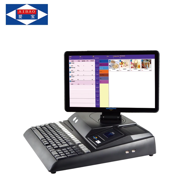 58 printer 15.6 inch windows pos system with 5 bill 5 coins cash box